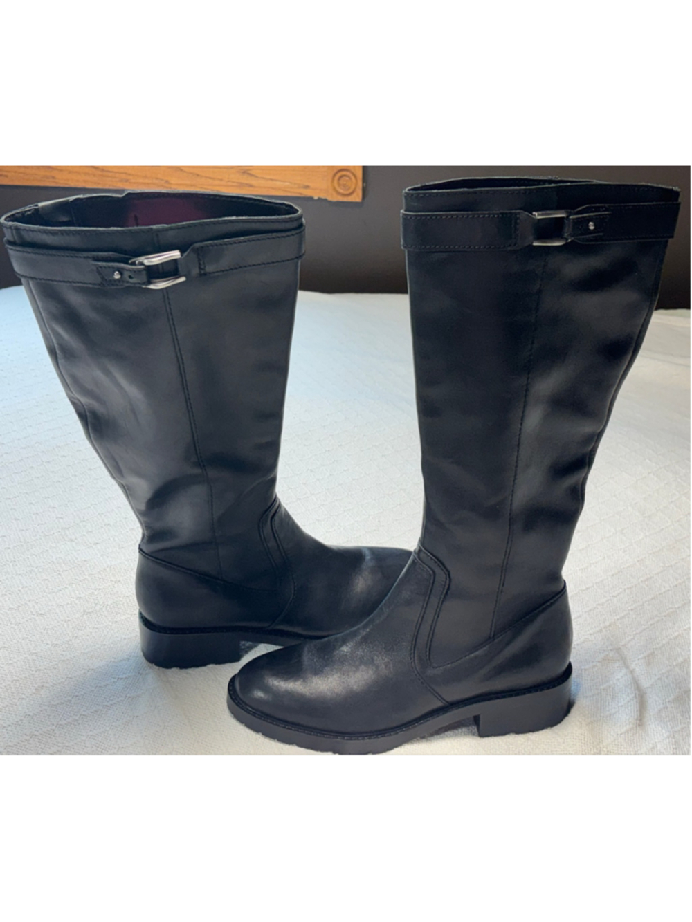 27 Edit Leather Riding Black Cayce Boots Tall Knee High Moto Size 11M EUC Biker